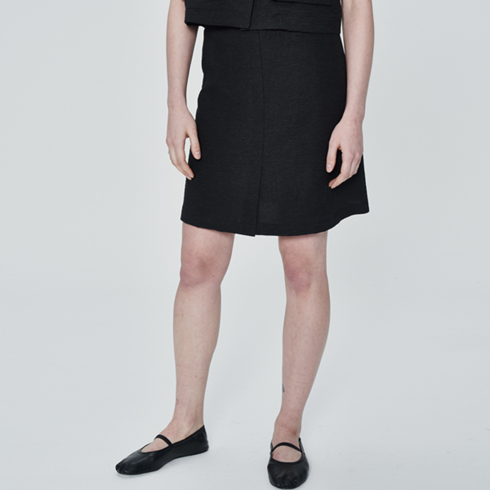 [비먼] linen-blend basic skirt_black