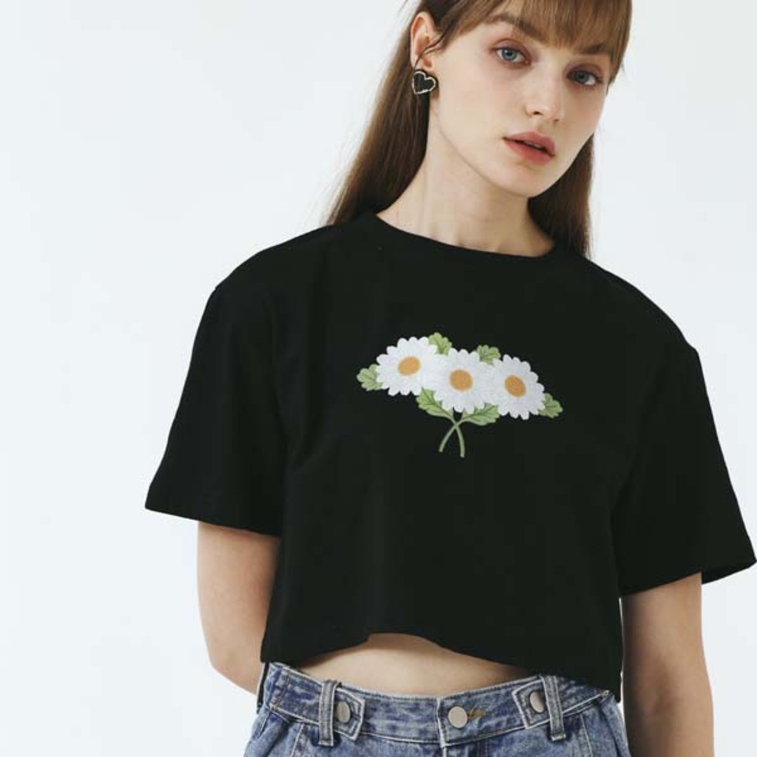 [줄리앤데이지] Tripple Daisy Cropped T-shirt_Black