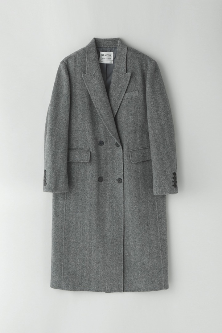 [블리온느]Herringbone double long coat_Grey