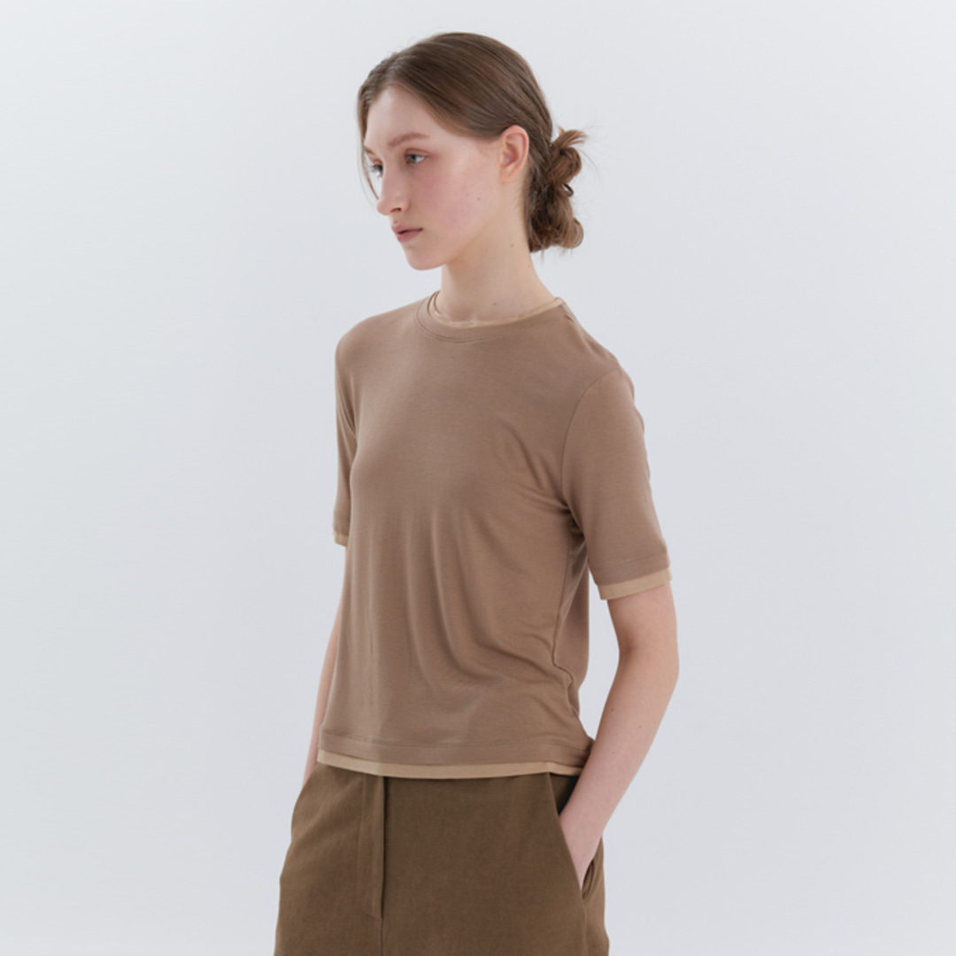 [위티앤험블] Layered Short-Sleeved T-Shirt (Beige)