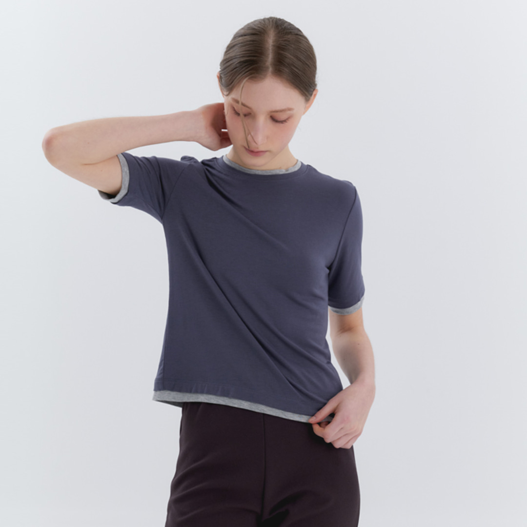 [위티앤험블] Layered Short-Sleeved T-Shirt (Steel Blue)