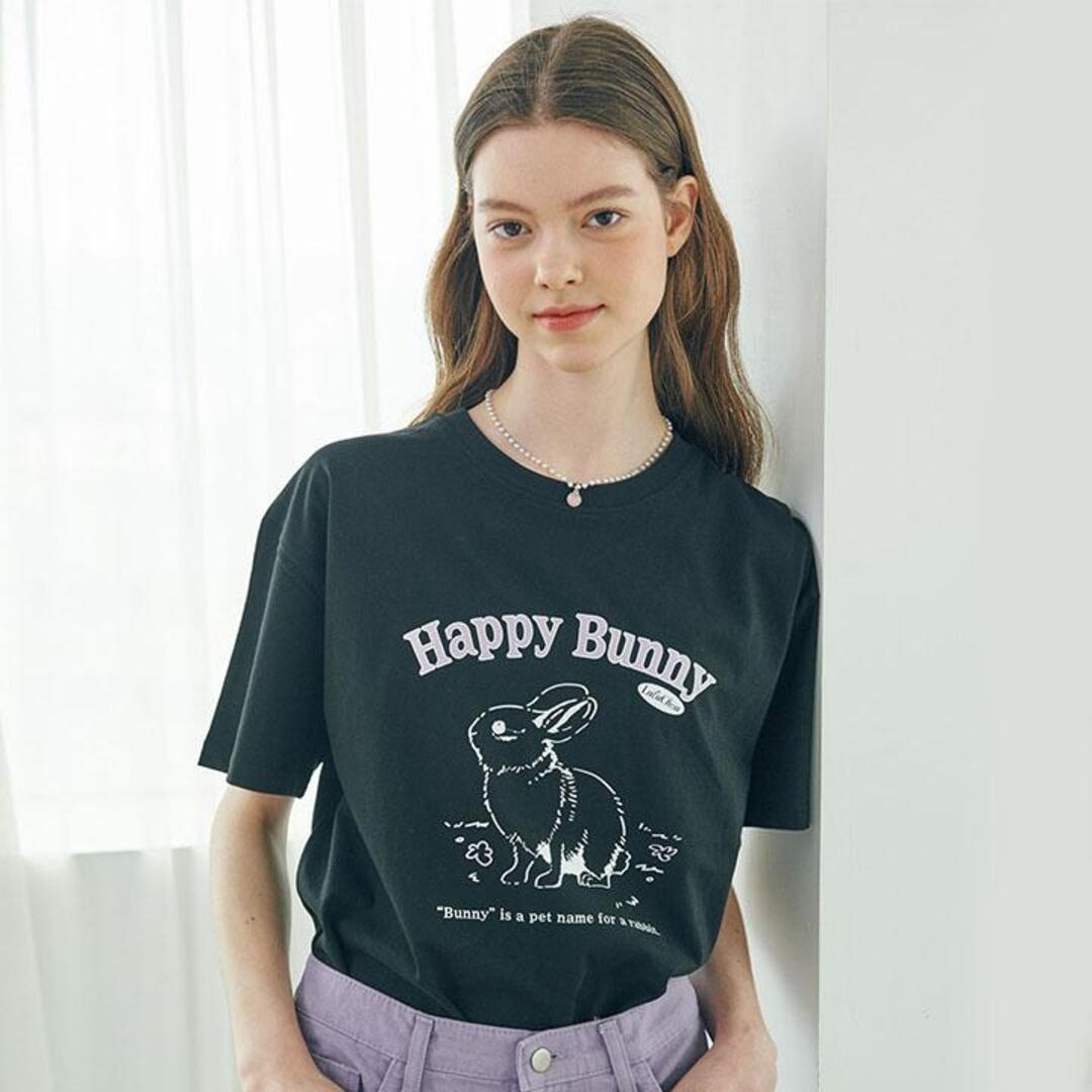 [루루슈] Happy Bunny T-shirt - BLACK