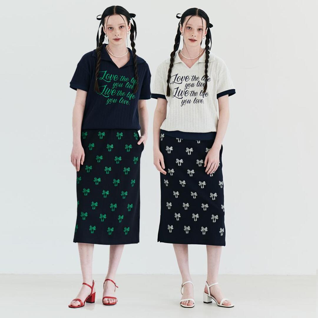 [메타퍼] MET Summer Knit Ribbon T-Shirt&amp;Skirt Set