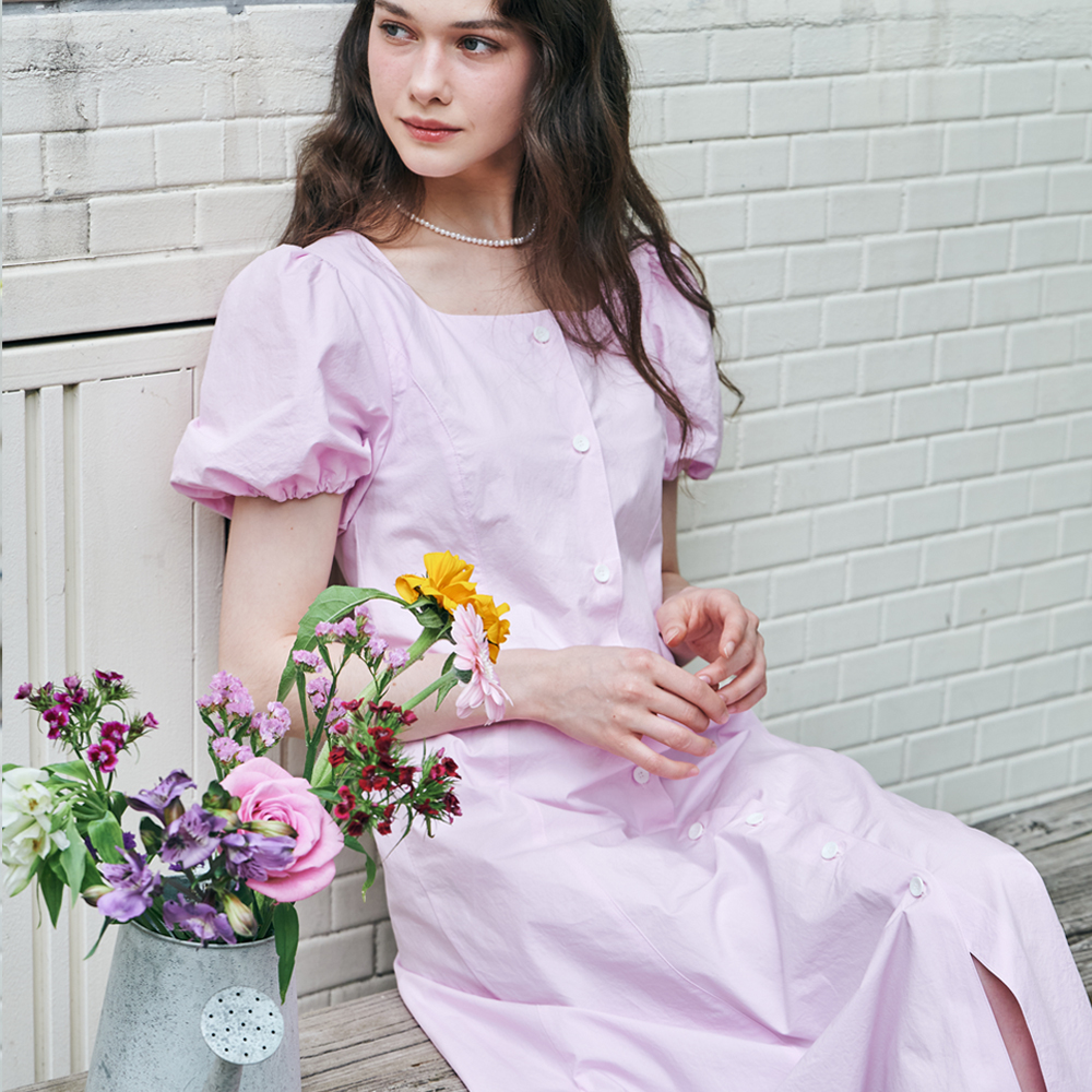 [메타퍼] MET puff sleeve long dress pink