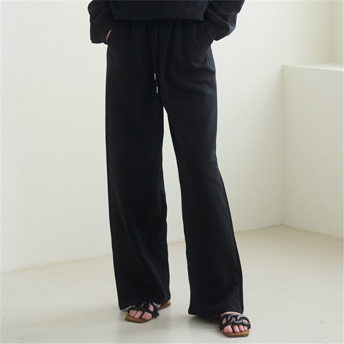 [누브] Wide Cotton Pants - Black