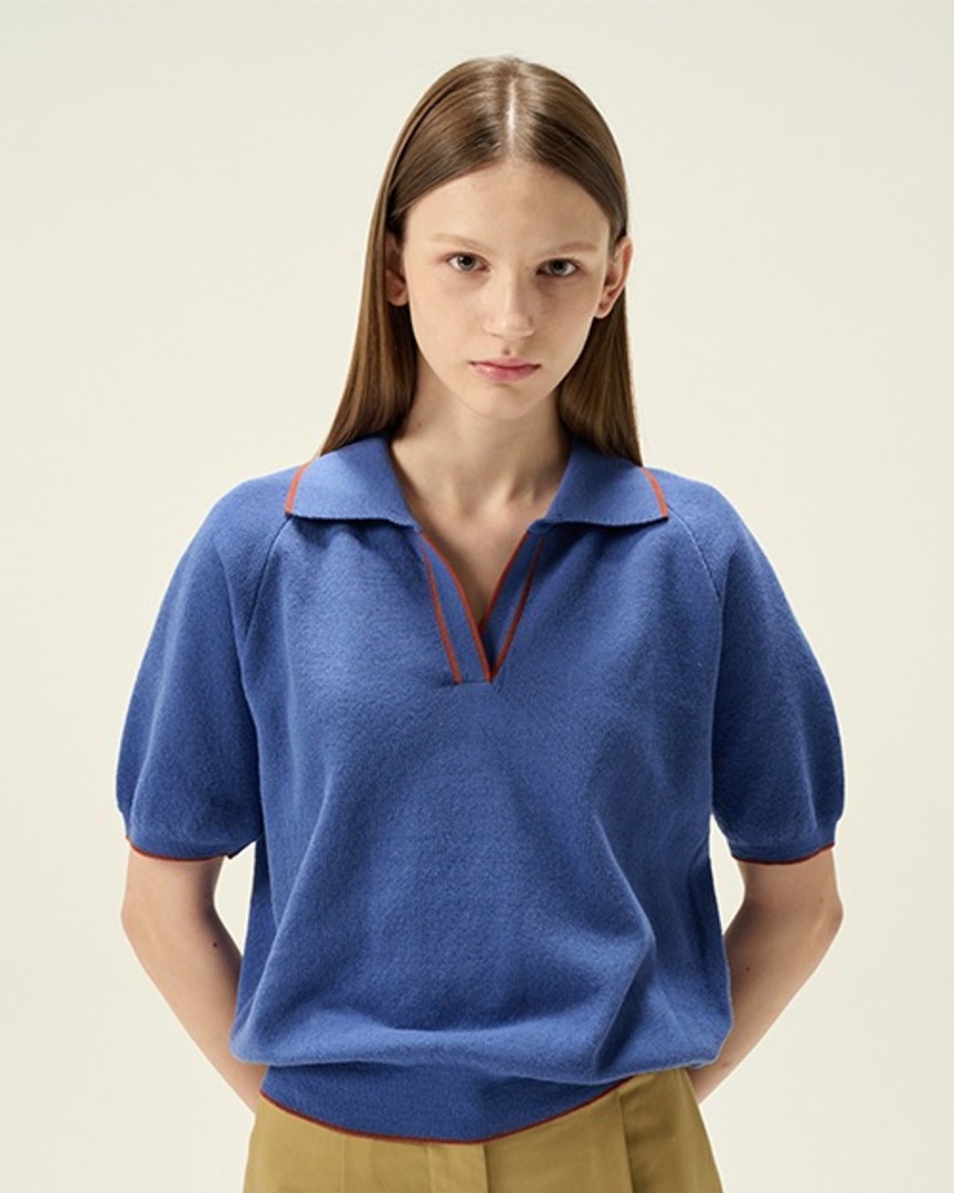 [에페메르]Plain knit polo shirt_Brunnera blue
