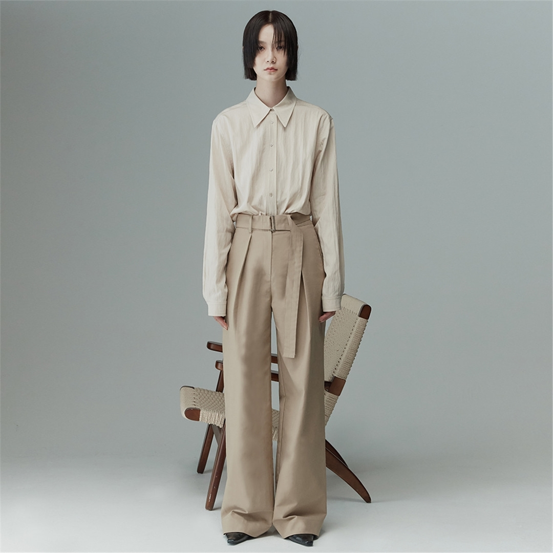 [N][리이] BELTED WIDE LEG TROUSERS