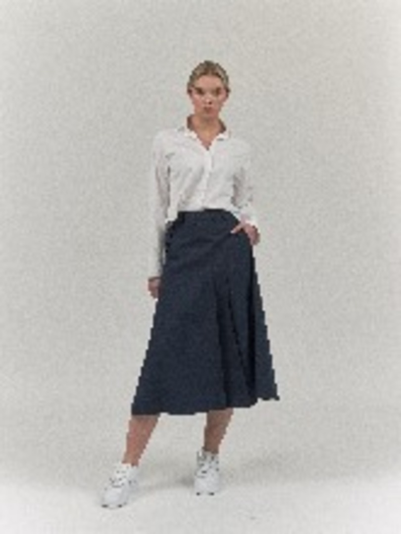 [줄리앤 데이지] Sharon Unbalance Pleats Midi Skirt_Navy