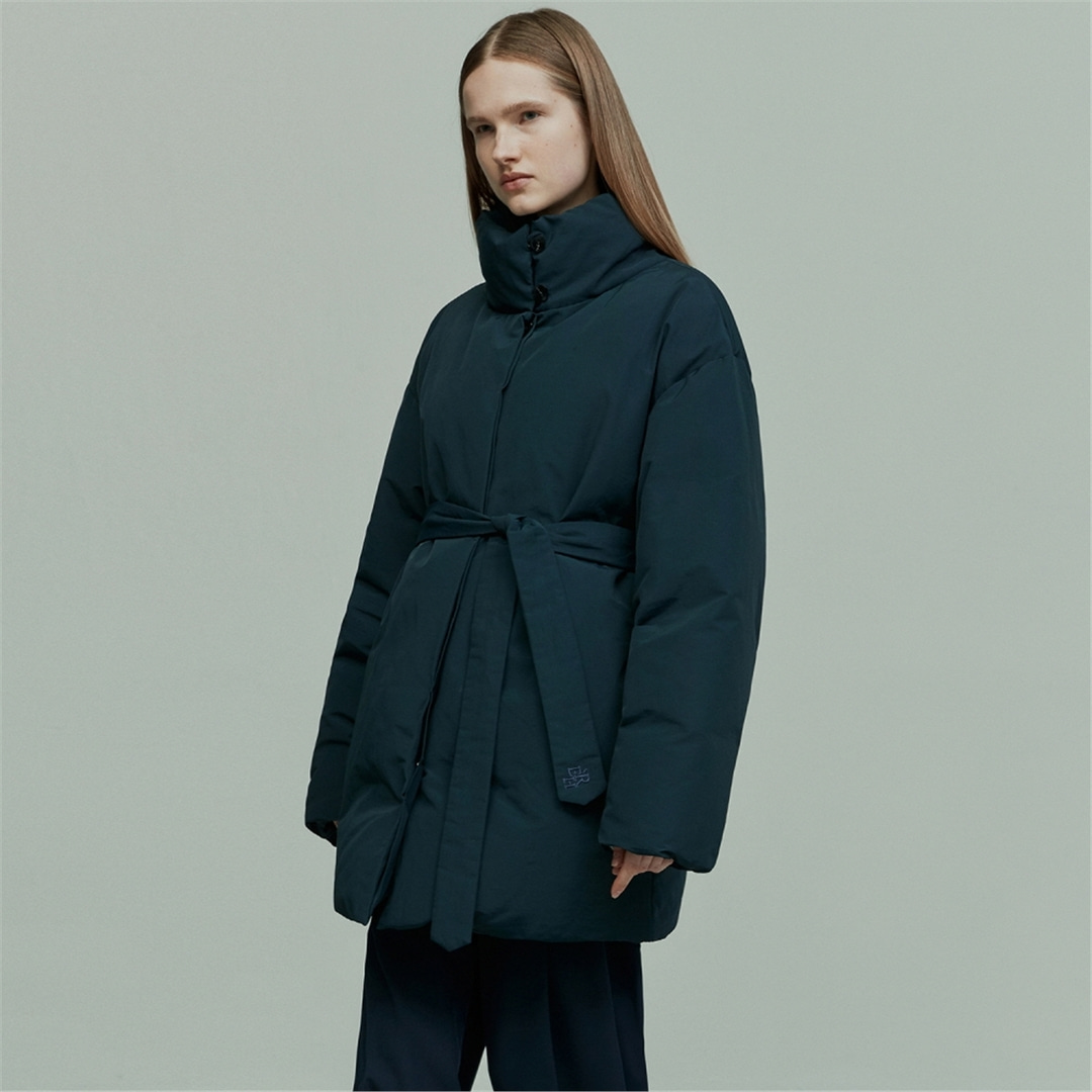 [N][리이] BELTED PADDED DOWN COAT NAVY