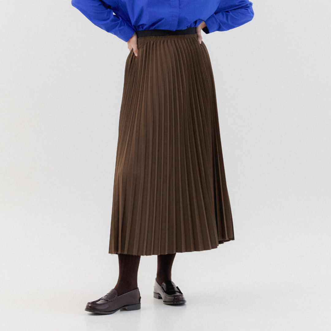 [위티앤험블] Wool Pleats Band Long Skirt (Brown)
