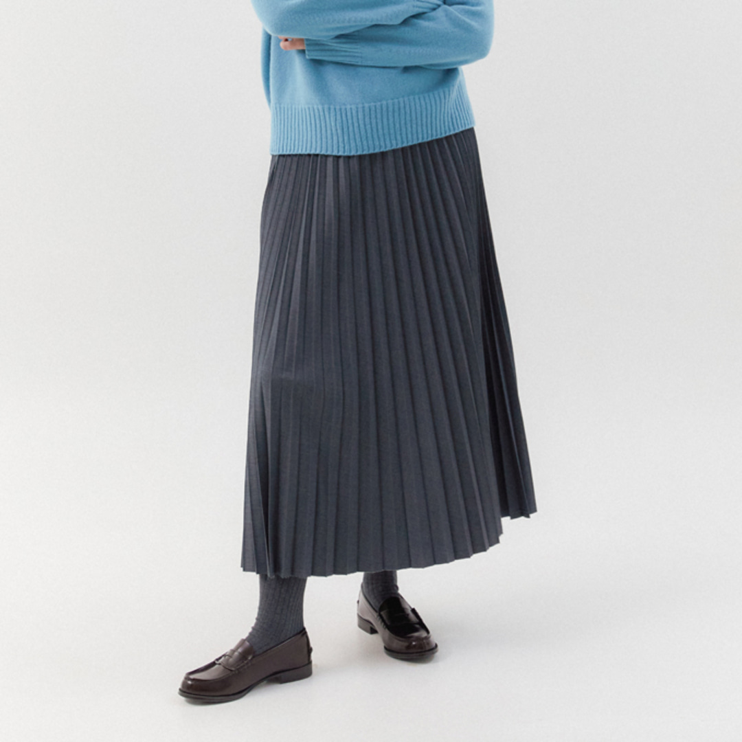 [위티앤험블] Wool Pleats Band Long Skirt (Grey)