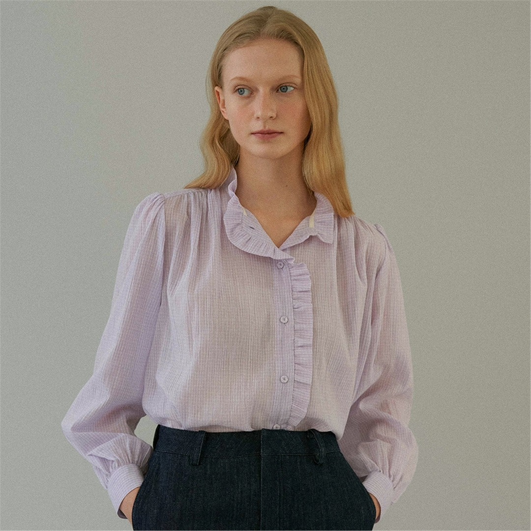[블랭크03] ruffle blouse (lavender check)