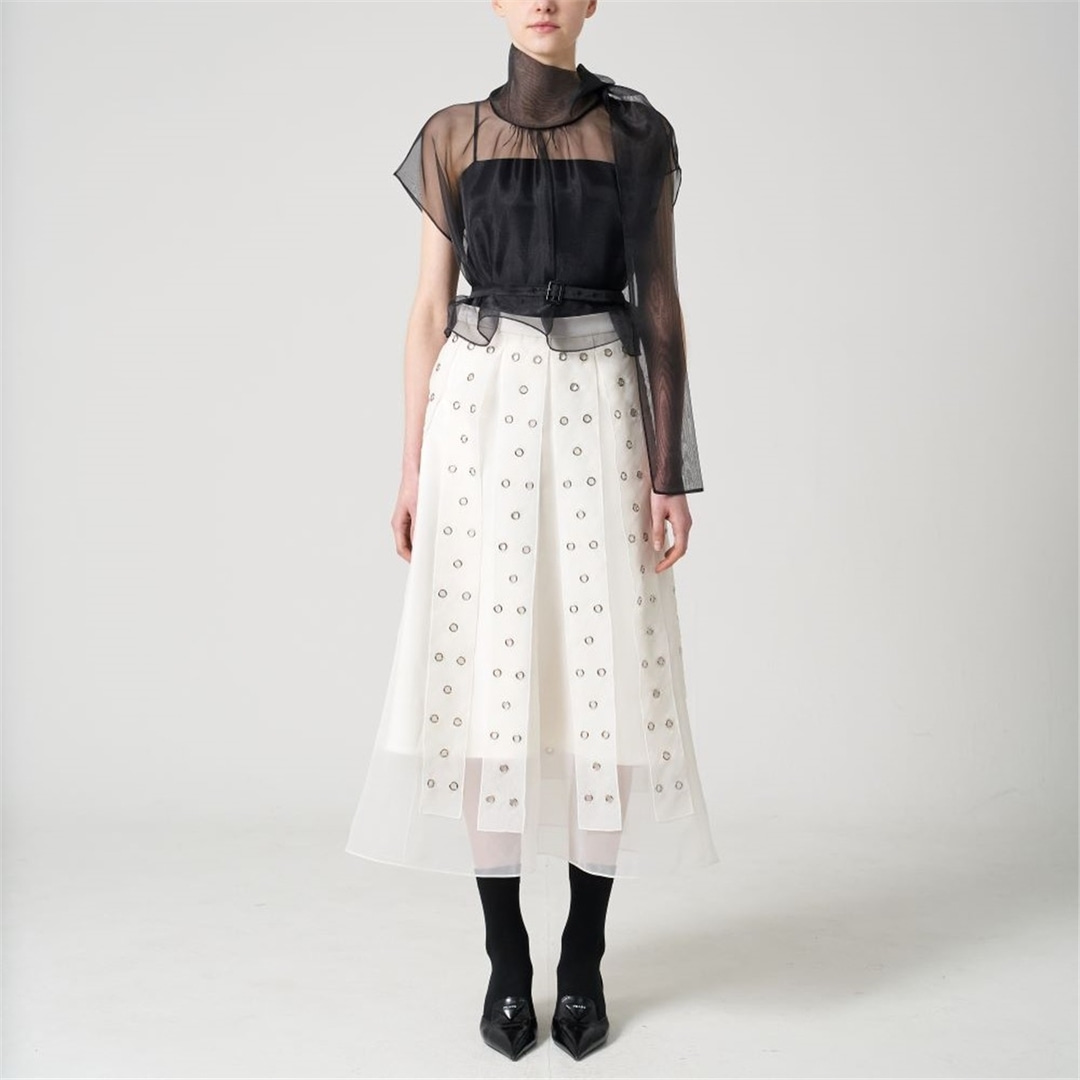 [폴앤컴퍼니] Embroidered organza midi-skirt