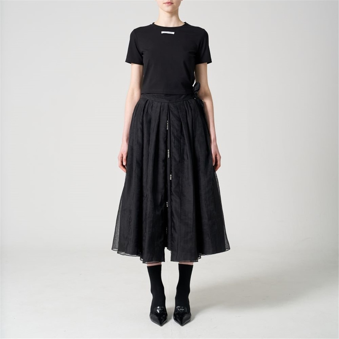 [폴앤컴퍼니] Embroidered organza full pleated midi-skirt