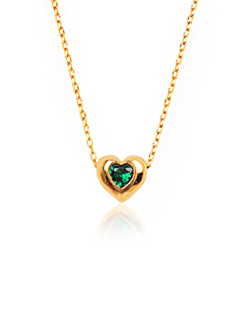 [소수] Silver925 Heart Green Crystal Necklace 하트 그린 크리스탈 목걸이