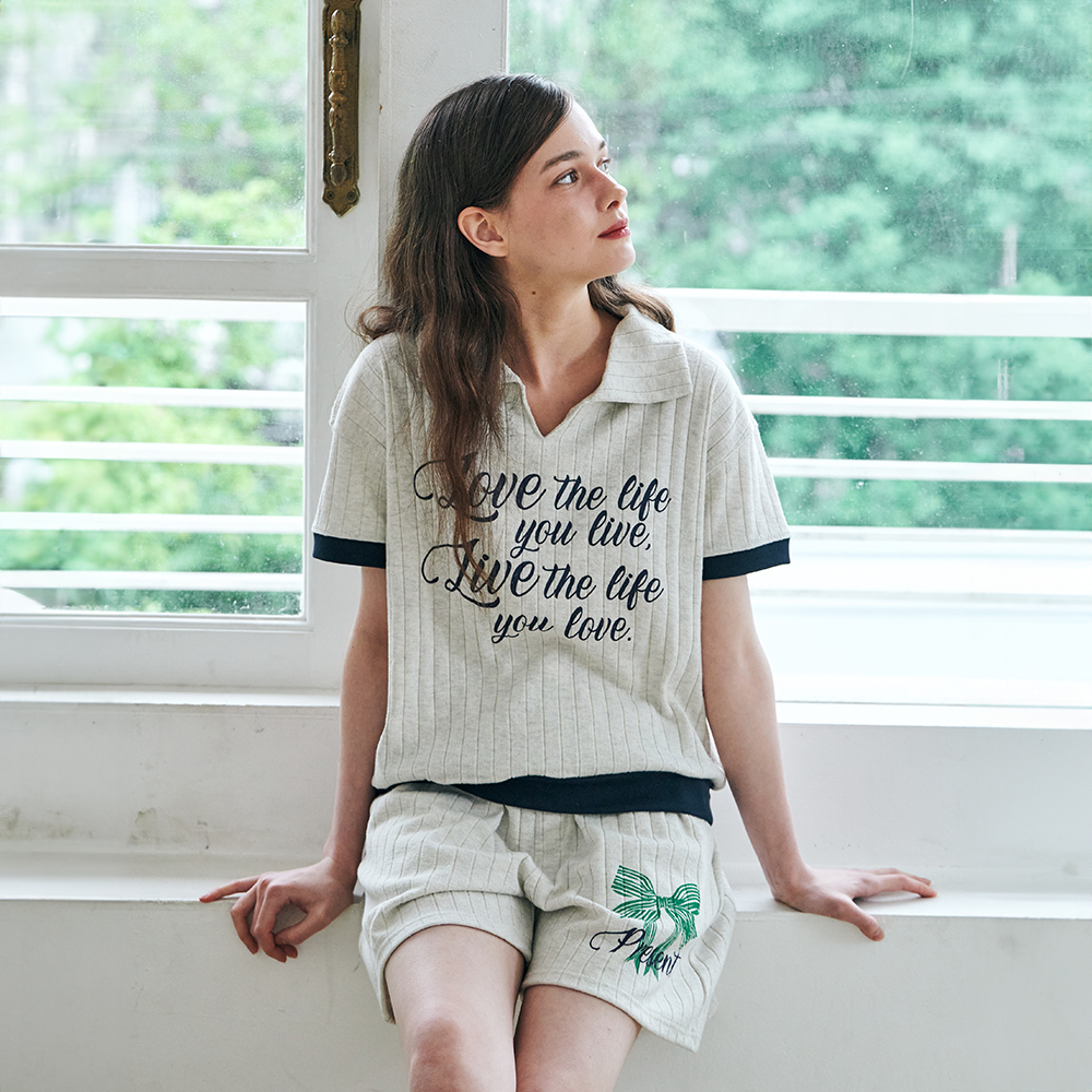 [메타퍼] MET Summer Knit Collar T-Shirt Oatmeal