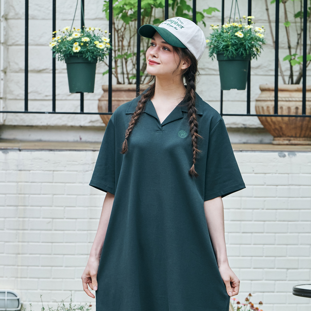 [메타퍼] MET Natural Collar Long Dress Green